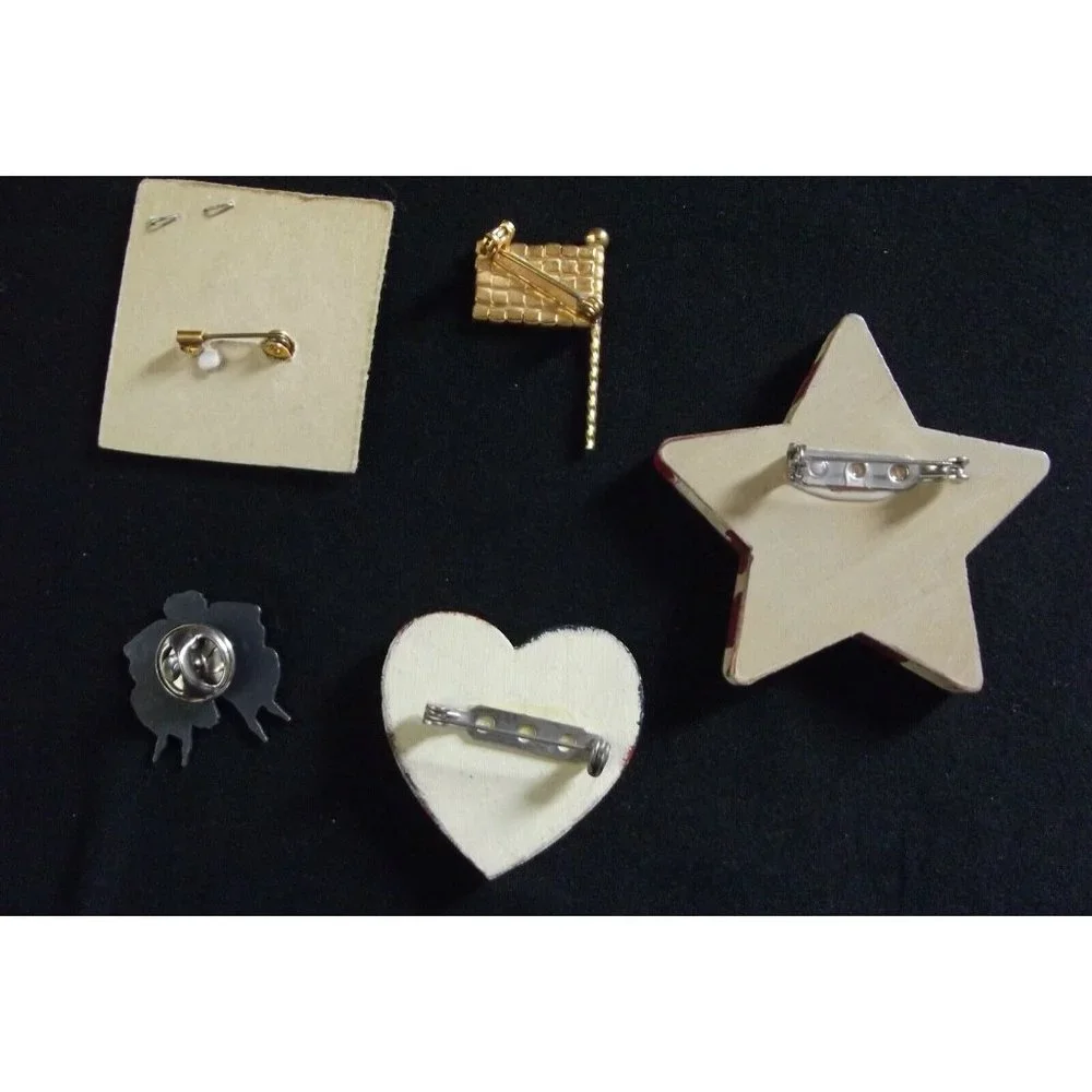 Pins Lot of Five(5)Patriotic American Flag rhinestone painted heart wood courage - Picture 6 of 6
